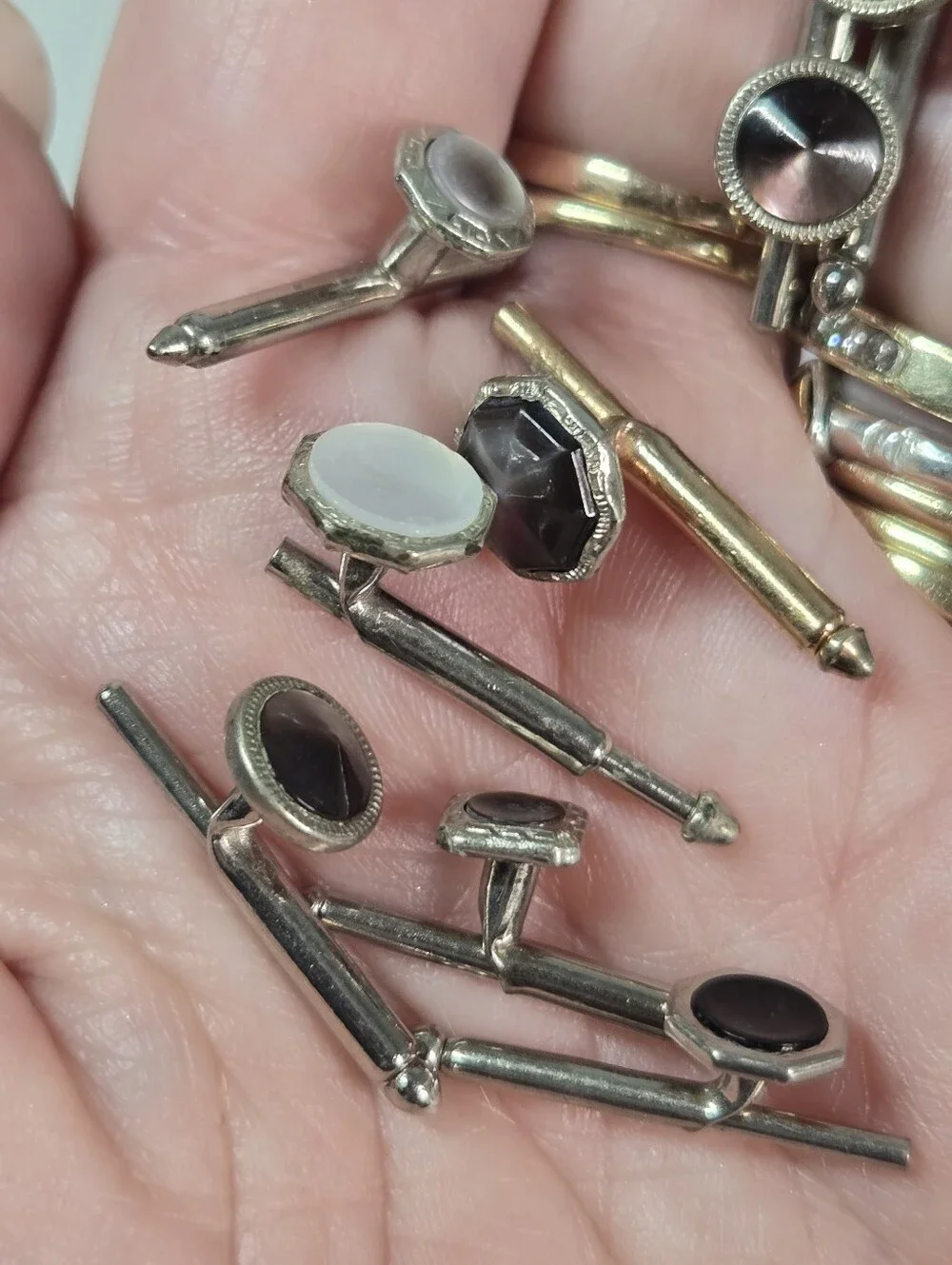 Sliver Tone Multi-Color Gemstone Cufflink Set